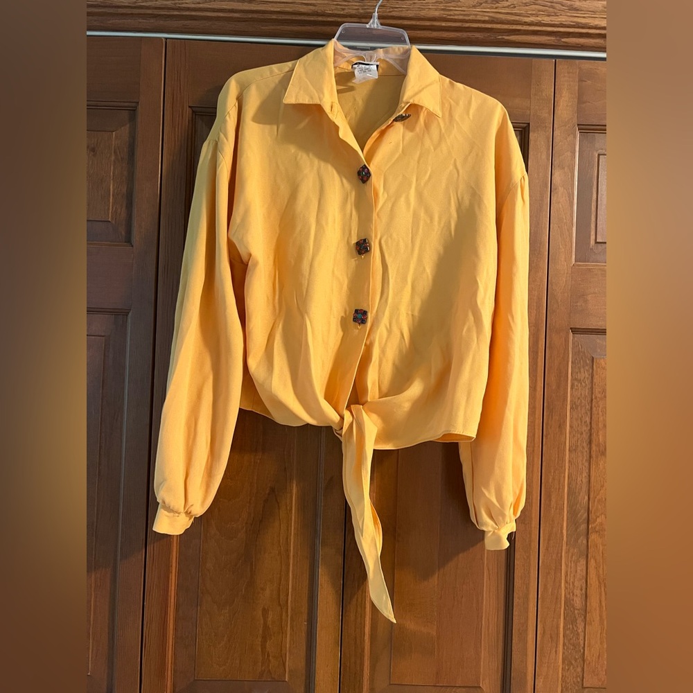 Sunny Yellow Button-Down Shirt with Tie Front